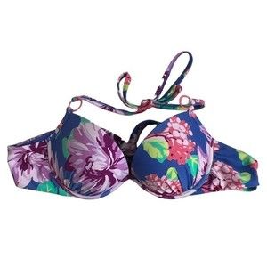 Aerie Womens Multicolored Floral Push‎ Up Tie Bikini Top Size 36 C